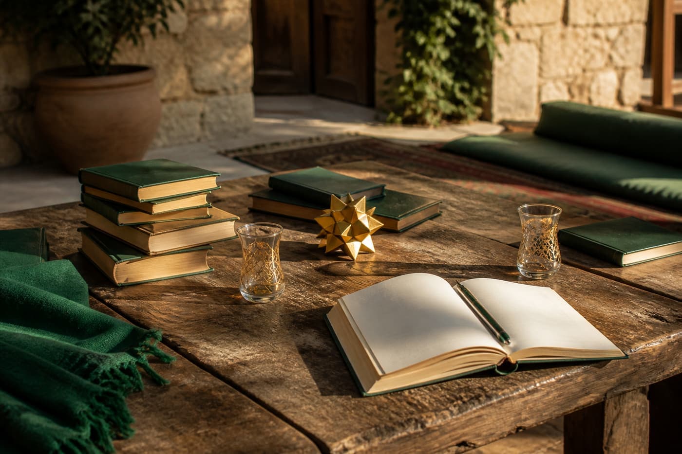 Books and a notebook on a quiet desk